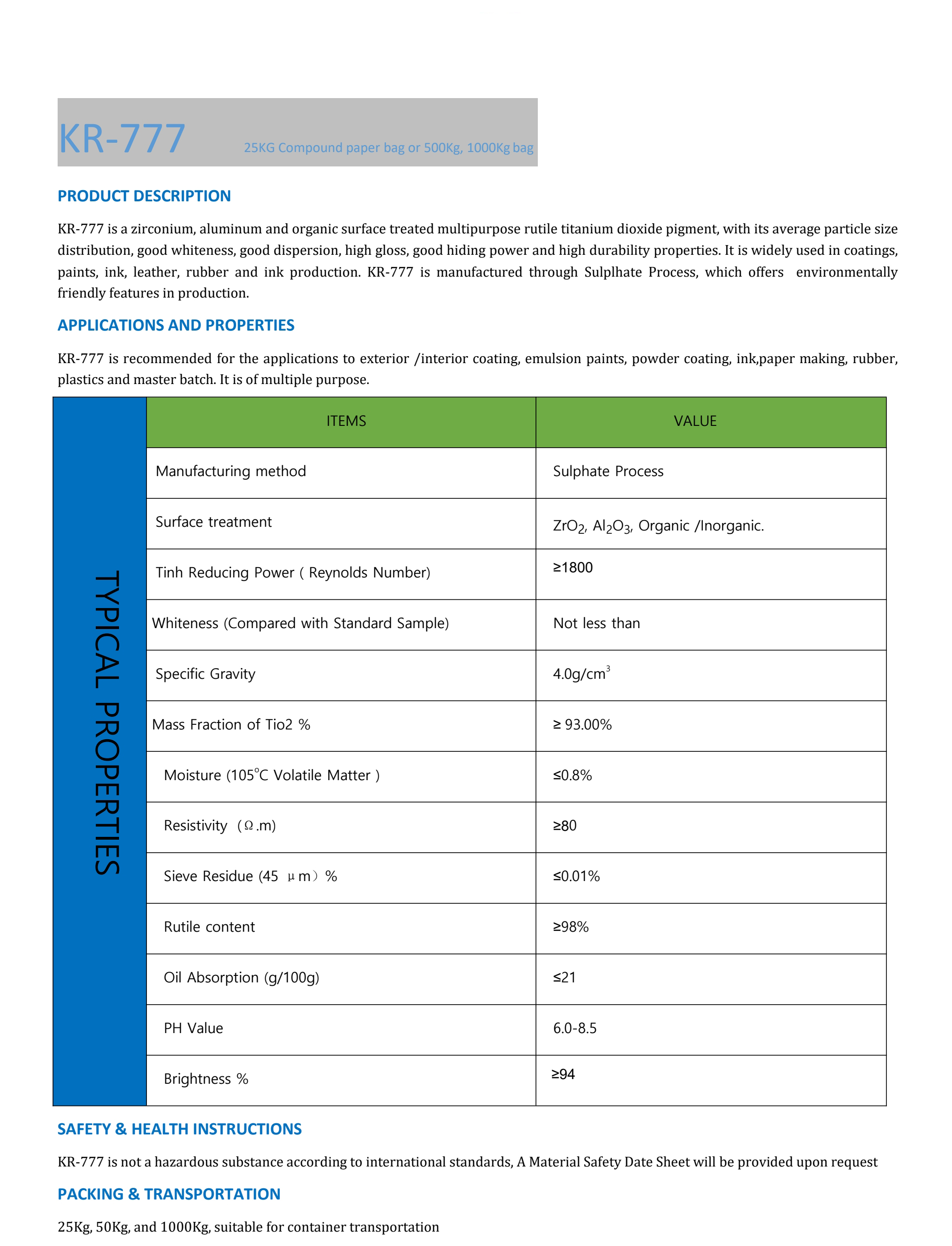 Titanium dioxide rutile KR777