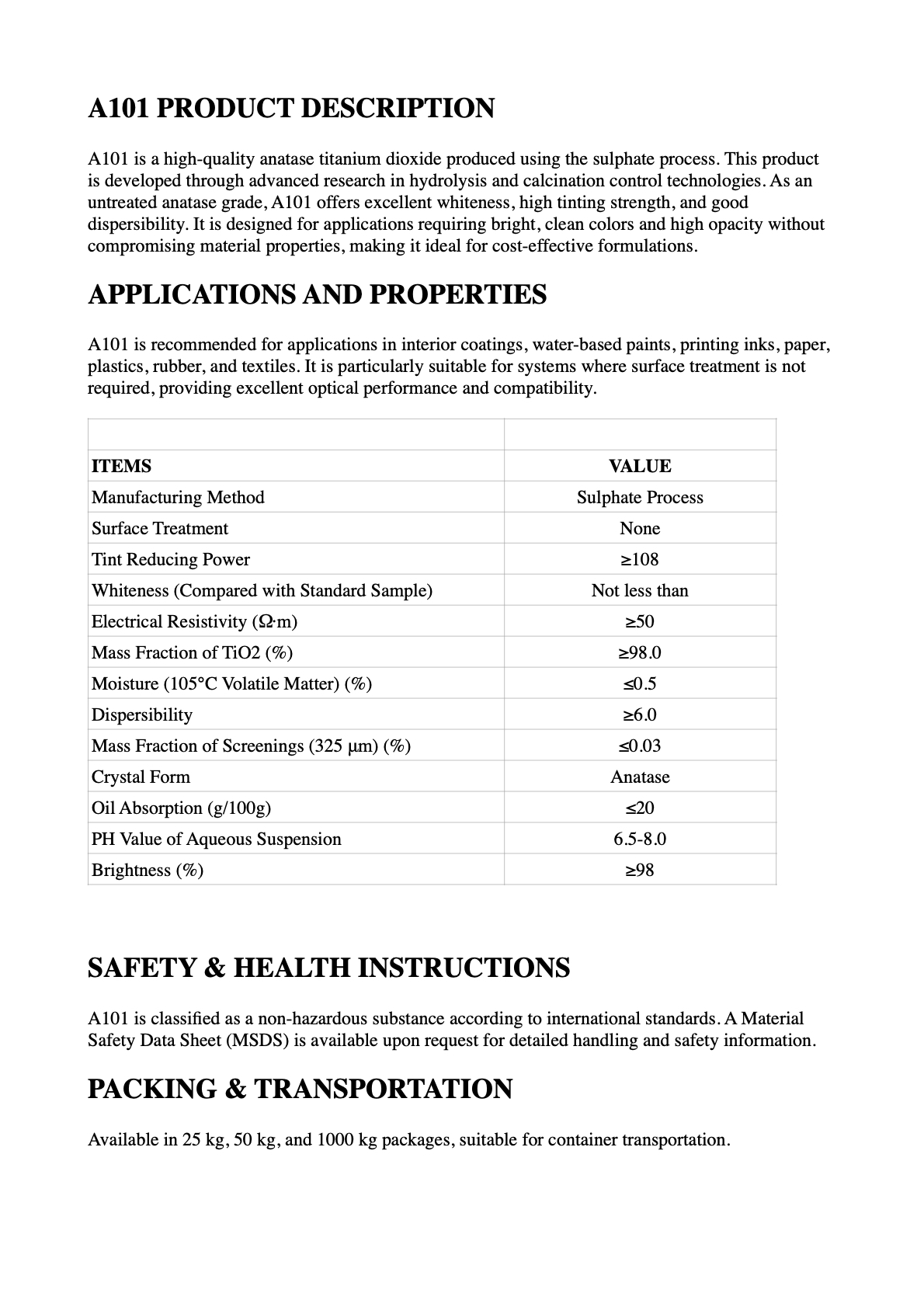 Titanium dioxide anatase A 101 